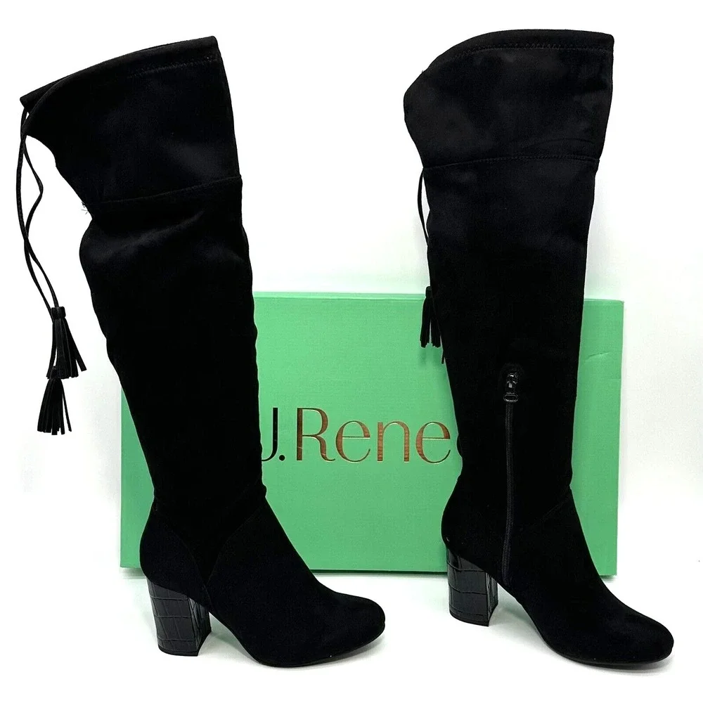 J. Renee Calcari Womens Size 9 W Suede Croc Print Heel Over The Knee Boots
